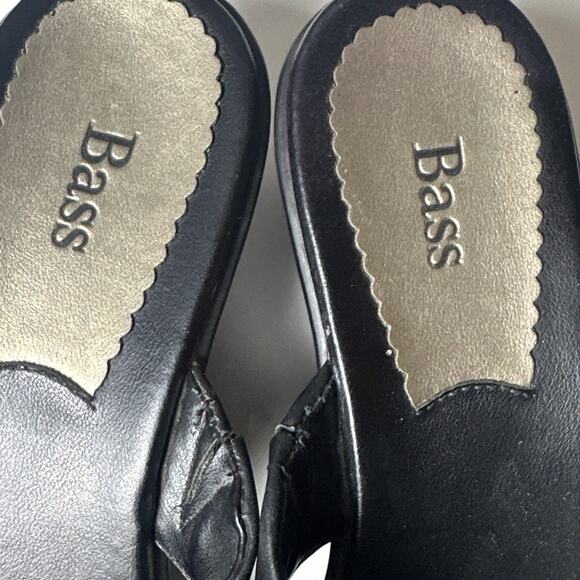 Bass Women's Heather Thong Sandals Black Leather Wedge Flip Flop Boho City Y2K 9 - Picture 8 of 16